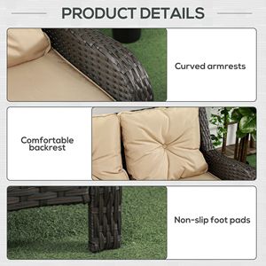 Set Divano da Esterno in Vimini Beige con 3 Posti, Braccioli Curvi e Cuscini Spessi - Product Image 6