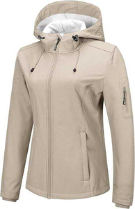 Veste softshell décontractée pour femme, motif uni, imperméable, coupe-vent, fermeture éclair, col à capuche, tricot en coton, écologique - Product Image 2