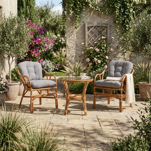 Conjunto de Bistro Moderno de Ratán para Jardín, Muebles de Patio, Sillón de Mimbre Natural Hecho a Mano, Silla de Comedor con Cojín para Balcón - Product Image 1