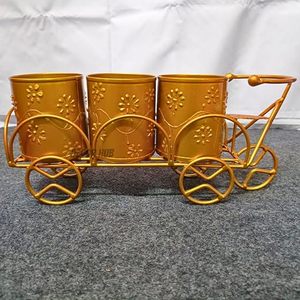Ensemble de pots de fleurs en métal doré avec roulettes, étagère de rangement vintage à 3 niveaux pour le salon - Product Image 5