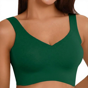 Sujetador deportivo con cuello en V para mujer, color blanco liso, transpirable, soporte medio, para yoga - Product Image 3