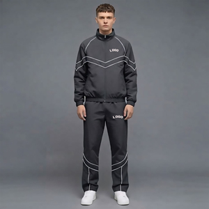 Conjunto Deportivo para Hombre OEM, 100% Nailon, 2 Piezas, Resistente al Viento, Color Sólido con Ribete Blanco, Corte Holgado y Transpirable - Product Image 4