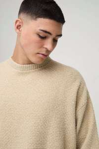 Ensemble de survêtement pour homme en tricot texturé beige à col rond et pantalon de jogging assorti, vêtements en gros OEM ODM - Product Image 3