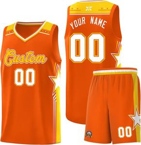 Ensemble de maillot de basket-ball orange personnalisé, col en V, sans manches, en maille sublimée, unisexe, adulte, vêtements de sport respirants avec numéro et nom - Product Image 1