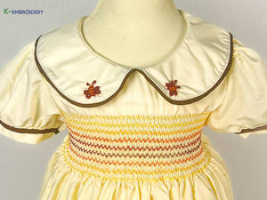 Robe pour bébé fille brodée à la main OEM, jaune, manches bouffantes, vêtements de boutique pour nourrissons et tout-petits - Product Image 4
