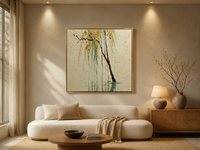 Peinture à l'huile Wabi Sabi avec peuplier peint à la main, texture épaisse, décoration pour salon