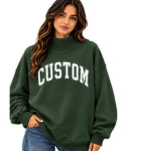 Ladies Oversized Mock Neck Fleece Pullover Applique Crest <b>Detail</b> Sweatshirt Soft <b>Brushed</b> Fabric Cozy Everyday Streetwear - Product Image 1