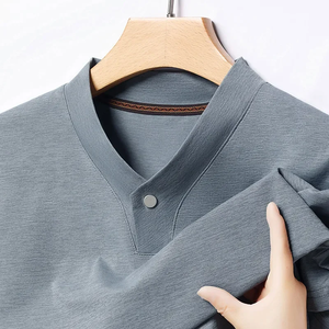 Camiseta de punto de manga larga con cuello en V para hombre, color liso, corte regular informal, morado grisáceo - Product Image 5