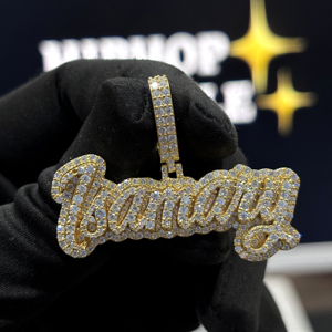 <b>Custom</b> Double Layer Script <b>Name</b> Pendant 925 Sterling Silver VVS Moissanite Fully Iced Hip Hop <b>Necklace</b> Yellow Gold Pave Unisex - Product Image 5