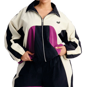OEM Women's Color Block Tracksuit Set Lightweight Windbreaker <b>Jacket</b> Wide Leg Pants Custom Logo Streetwear Hoodies Manufacturer - Product Image 5