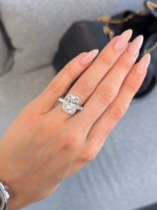 Huge 10ct Radiant Cut Lab grown <b>Diamond</b> Three Stone <b>Ring</b>, 14k White Gold with Tapered Baguette Side Stones, IGI Certified - Product Image 2