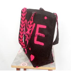 Handmade Indian Womens Bohemian Velvet Quilted Tote <b>Bag</b> Handcrafted Striped Shoulder Shopping <b>Bags</b> From Rajasthan for Exhibition - Product Image 4
