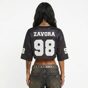 Maillot de football américain court en maille style Y2K pour femme, impression personnalisée pour équipe de football, marque privée ODM/OEM, mode urbaine - Product Image 2