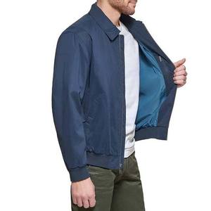 Blouson bomber bleu marine pour homme, col rabattu, fermeture éclair, style décontracté, polyester, couleur unie, logo sur le devant - Product Image 4