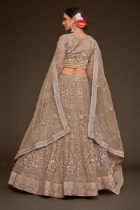 Beige Modern Woven Zari Embroidered <b>Net</b> Lehenga Choli Set Wedding Party Women Ethnic Outfit with Dupatta Eco-Friendly - Product Image 4