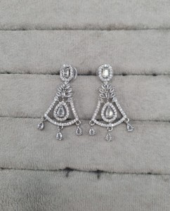 Wholesale Pear Cut Stone Studded American <b>Diamond</b> <b>Earrings</b> Marquise Cut Stone Link Silver Rhodium Plated AD <b>Earrings</b> For Women's - Product Image 4