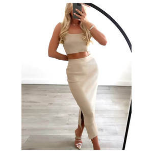 Conjunto de dos piezas para mujer 2026: Top corto vintage liso y falda maxi asimétrica con diseño fruncido, tallas XS XXS, MOQ 2 piezas - Product Image 5