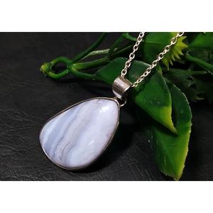 Colgante de Ágata Azul Natural con Engaste de Plata de Ley 925, Hecho a Mano, con Biseles, Amuleto de Ágata Banda, Joyería al por Mayor - Product Image 1