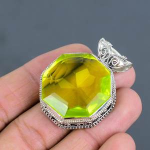 จี้รูปทรงแปดเหลี่ยมทำมือจากพลอยเลมอนโทแพซ เงินแท้ 925 ของขวัญเครื่องประดับธรรมชาติสำหรับผู้หญิง - Product Image 4