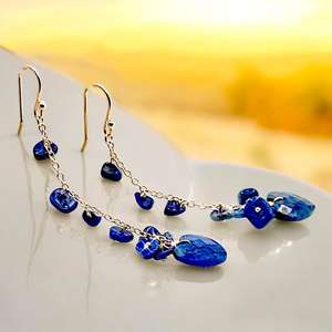 Boucles d'oreilles pendantes en lapis-lazuli bleu marine, argent sterling 925 plaqué or 14 carats, bijoux en pierres précieuses, cadeau pour femme - Product Image 5