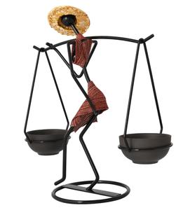 Iron Figurine Candle <b>Stand</b> with Straw <b>Hat</b> and Cloth Detail for Home Decoration - Product Image 2