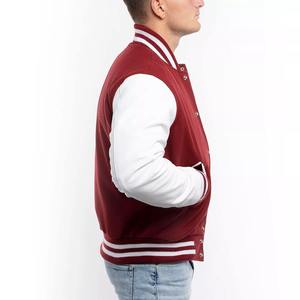 Veste universitaire unisexe bordeaux et blanc, style preppy, boutonnée, coupe classique, col montant, couleur unie, coupe-vent, idéale pour l'hiver - Product Image 2