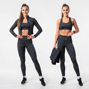 Leopard Print <b>Women</b> Yoga 3 Piece Set 100% Polyester Crop Training Jacket Printed Sports Bra High Waist <b>Leggings</b> 3 Piece Workout - Product Image 1