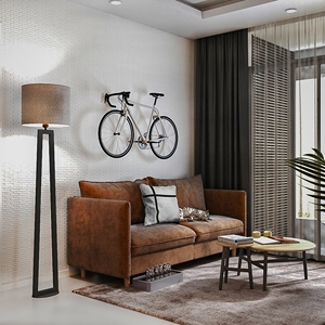 Oval Base Matte <b>Black</b> Floor Lamp Modern Industrial Standing <b>Light</b> Grey Fabric Drum <b>Shade</b> Minimalist Home Decor Nordic Style - Product Image 3