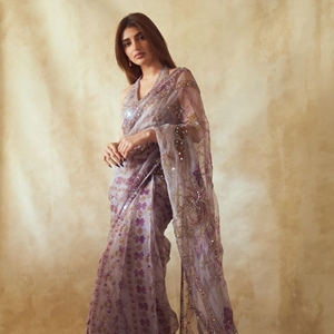 Mesmerizing <b>Purple</b> Mirror Work Tabby Polyester <b>Saree</b> with Heavy Handwork and Designer Border for Women Party Summer Winter - Product Image 4
