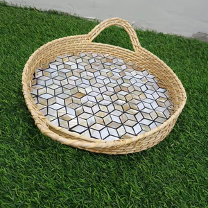 Juego de bandejas de ratán natural asequible con forma redonda de Incrustaciones de nácar hechas a mano, perfectas para el hogar, el hotel y el uso de regalos - Product Image 1