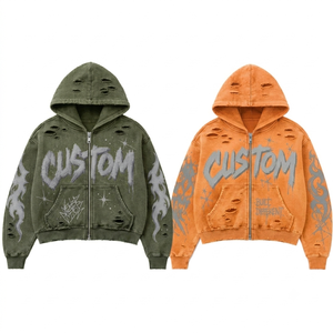 Custom Graphic Zip Hoodie Vintage Acid Wash Heavyweight Cotton Streetwear Apparel for Men Women - Product Image 1