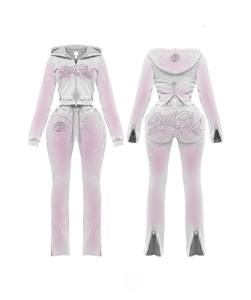 Nouvelle Tendance 2026 : Ensemble TAHAD Femme 2 Pièces Vintage avec Logo Personnalisé, Strass Lavés, Double Fermeture Éclair – Pantalon de Survêtement et Sweat à Capuche Court - Product Image 6