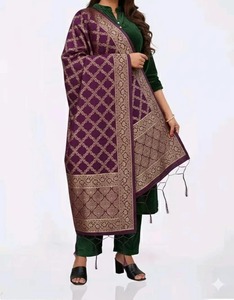 Wholesale Traditional Purple Banarasi Silk Jacquard Women's Ethnic Wedding <b>Gift</b> Scarf Shawl Gold Zari Work - Product Image 4