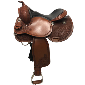 Silla de Montar Western de Cuero Grabado Floral Premium con Asiento Acolchado Negro y Estribos, Equipo Ecuestre para Vaquero, Ranch, Sendero y Rodeo - Product Image 2