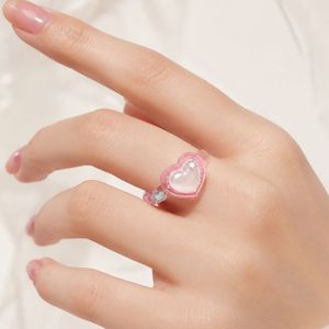 Cute Brass Enamel Heart Ring with Hollow Out Pattern for <b>Sweet</b> Girlfriend <b>Gift</b> Romantic Jewelry Wholesale - Product Image 6