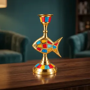 Handcrafted Brass Fish Candle Holder Colorful <b>Mosaic</b> Inlay Candlestick Decorative Table <b>Lamp</b> Festive Home Decor - Product Image 5