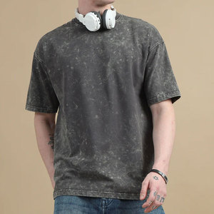 เสื้อยืดโอเวอร์ไซส์วินเทจผู้ชายคุณภาพสูงแบบสั่งทำพิเศษ ล้างสีสไตล์แอซิดวอช สตรีทแวร์ลำลองทรงหลวม ผ้าฝ้าย แขนสั้น - Product Image 2