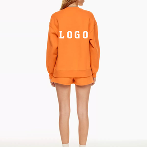 Wholesale 2026 Sweatshirt & Short Sets for Women O-Neck Full Sleeve Solid Sweatshirt & Lightweight <b>Above</b> Knee Shorts Set Low MOQ - Product Image 2