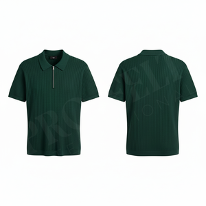Polo à manches courtes côtelé 100% polyester de qualité supérieure avec col zippé, confortable et décontracté, OEM ODM, polos tendance - Product Image 2
