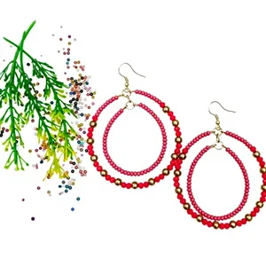 Double <b>Circle</b> <b>Ring</b> Bohemian Gold-Plated Glass Beads Hoop Earrings Handwoven Dangle Fashion Jewelry for Women's Parties Gift - Product Image 2