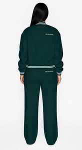 Oneten Apparel Women <b>Dark</b> <b>Green</b> Sporty Tracksuit Set Snap Button Jacket Wide Leg Pants Two Piece Outfit - Product Image 3