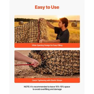 Rete per balle di fieno rinforzata con design annodato per la cura dei cavalli, 4.92 x 4.92 x 4.92 piedi, fori da 1.75 pollici, materiale PE, con fascette a zip e ago di fissaggio - Product Image 6