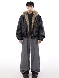 Veste d'extérieur de luxe vintage courte en cuir véritable américain, réversible, à capuche, imperméable, respirante, écologique, épaisse pour le printemps - Product Image 5