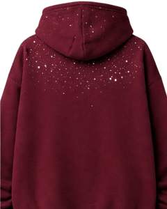 Sudadera con Capucha Borgoña con Pedrería, Oversize, de Forro Polar Grueso, con Bolsillo Canguro, Fabricante de Ropa Urbana Personalizada, Sudadera para Hombre - Product Image 4