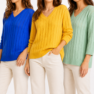 Suéter de Punto Jacquard con Cuello en V para Mujer, Top de Punto de Manga Larga para Invierno |   Fabricante OEM ODM Bangladesh - Product Image 6