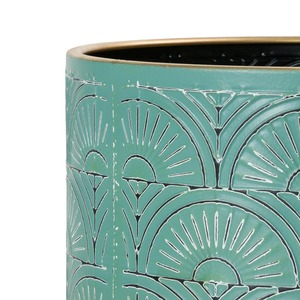 Poubelle en métal gaufré vert sarcelle avec base dorée, poubelle décorative pour salle de bain, chambre, bureau ou salon, en provenance d'Inde - Product Image 4