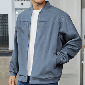 <b>Men's</b> <b>Suede</b> Bomber <b>Jacket</b> Solid Color Zipper Closure Casual Stand Collar Autumn Wear Regular Fit - Product Image 6