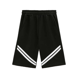Pantalones Cortos Bermuda de Poliéster para Hombre, Color Negro, con Doble Raya Diagonal Blanca, Cintura Elástica, Secado Rápido, Transpirables, Estampado por Transferencia de Calor - Product Image 2