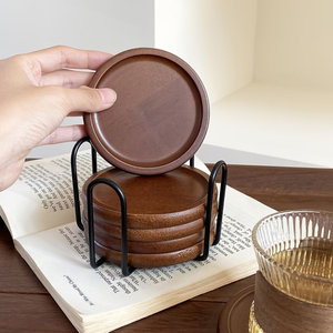 Custom Wooden Round <b>Drink</b> <b>Coaster</b> Solid Acacia Walnut Rubber Wood Coffee Tea Beverage Cup <b>Coaster</b> FSC Manufacturer - Product Image 4