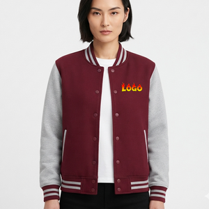 OEM Hot Trending <b>Women's</b> Maroon Color Block Varsity Jacket Gray Sleeves Stand Collar Button Front Autumn Streetwear <b>Coat</b> - Product Image 6
